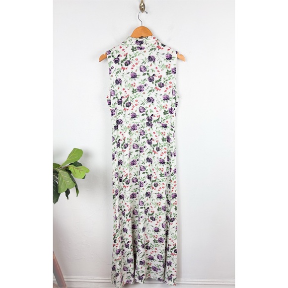 Vintage 90s Retro Floral Button Front Sleeveless Maxi Dress Sz 10 - Picture 2 of 6